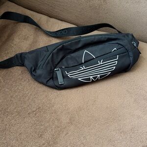 adidas Black Waist Bag with White Trefoil Print